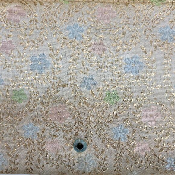 Vintage 60's Majestic Clutch Formal Metallic Gold Brocade Jacquard Pastel Floral - Picture 11 of 12